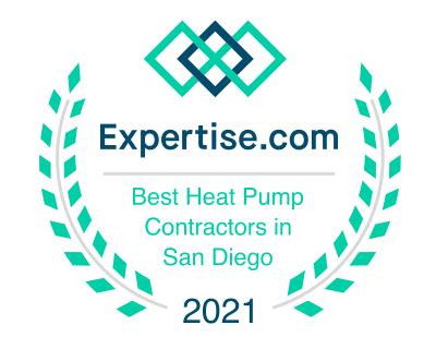 text says awarded the best heat pump repair company in san diego 2021 awarded by Expertise.com